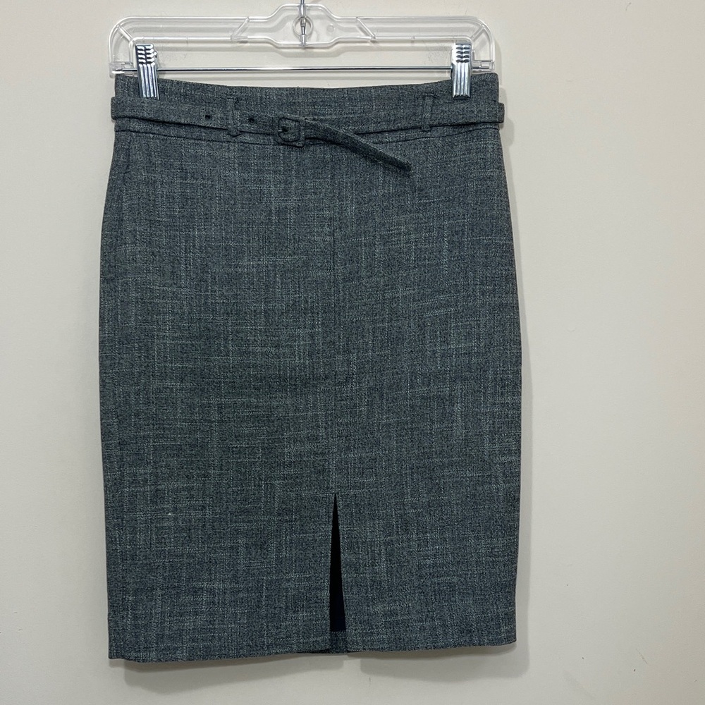 Ann Taylor Belted Gray Pencil Skirt With Front Slit Size 00 Petite